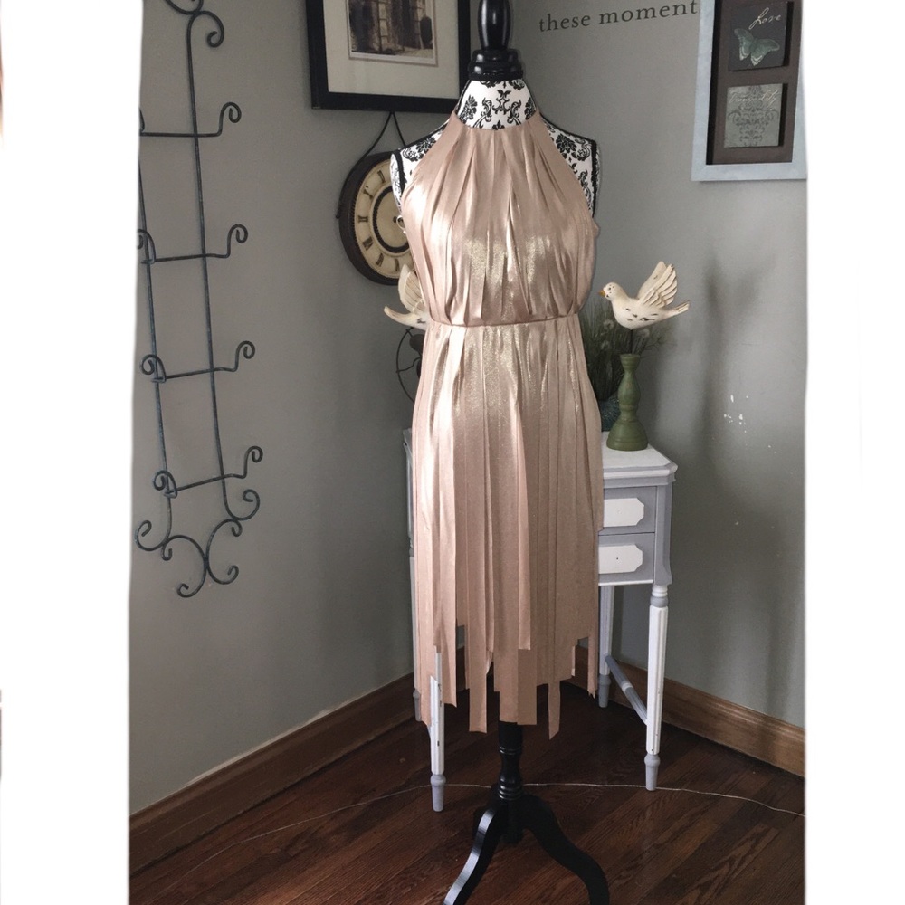 Halston Heritage Halter Fringed Dress women’s XS - Picture 3 of 8